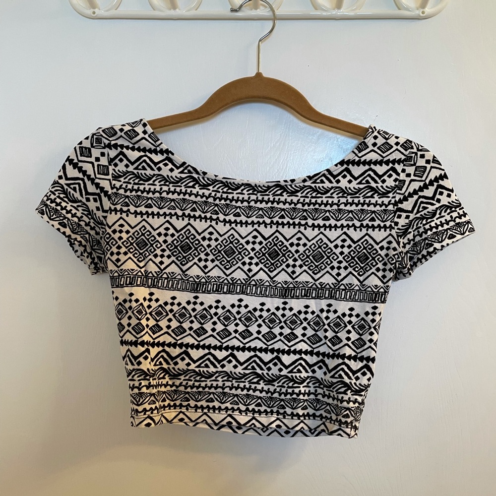 Black and white tribal print crop top